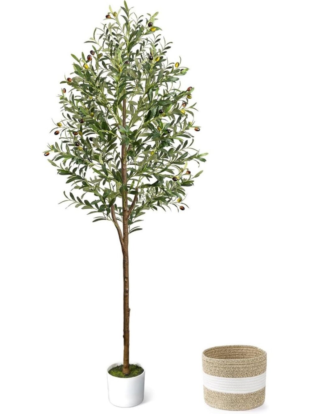6FT Tall Faux Olive Tree for Indoor Decor with Planter & Basket - Lifelike